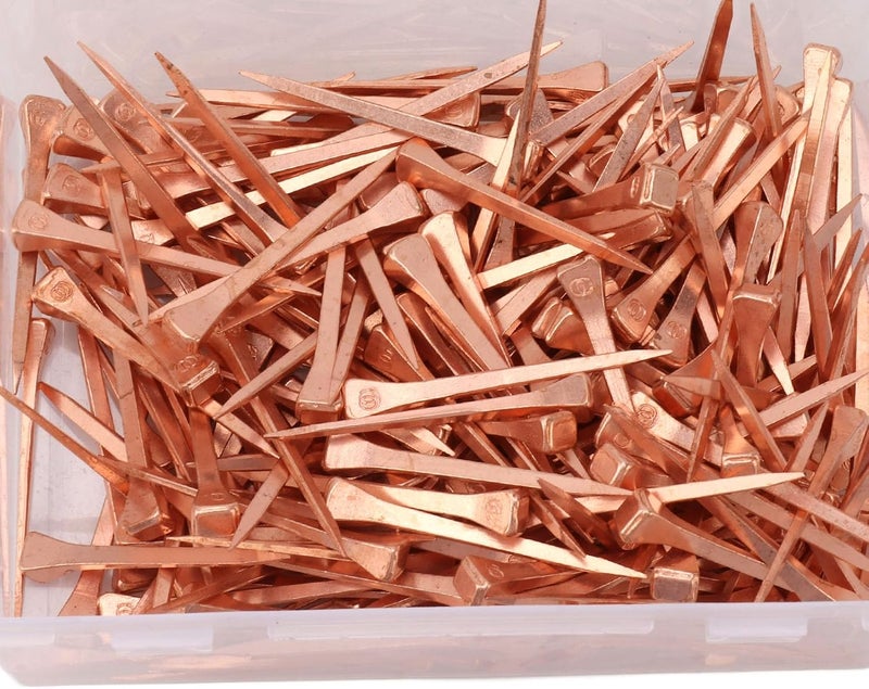 BORDSTRACT 250Pcs Horseshoe Nails, Copper Plating Shoeing Nails with Plastic Box, Copper Plated Horseshoe Nails, Equestrian Riding Equipment, for Raise Livestock(45mm Copper-Plated Nail E3) - Image 2